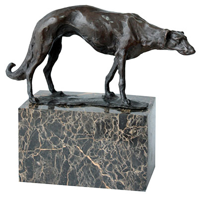 Standing Dog Bronze Sculpture On Marble Base - Click Image to Close